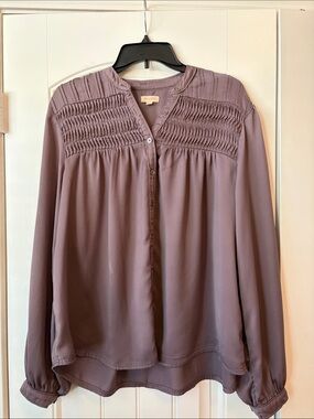 Pilcro Mauve Smocked Yoke Button-Front Blouse